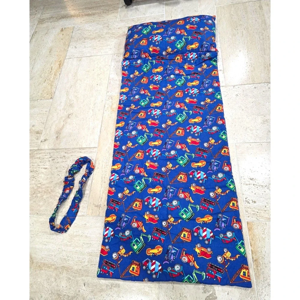 Handmade Nap‎ Mat Built-in Pillow Kids Toddlers Construction Trucks Roll Up